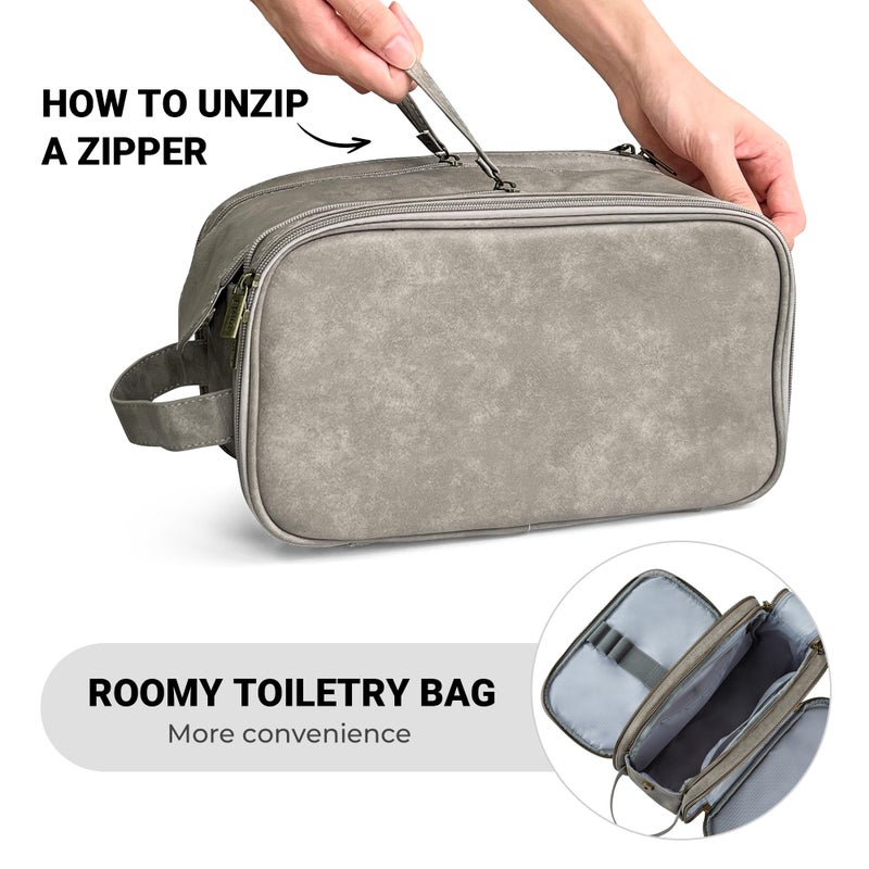 Elviros Toiletry Bag for Men, Large Travel Shaving Dopp Kit Water-resistant Bathroom Toiletries Organizer PU Leather Cosmetic Bags - Image 5